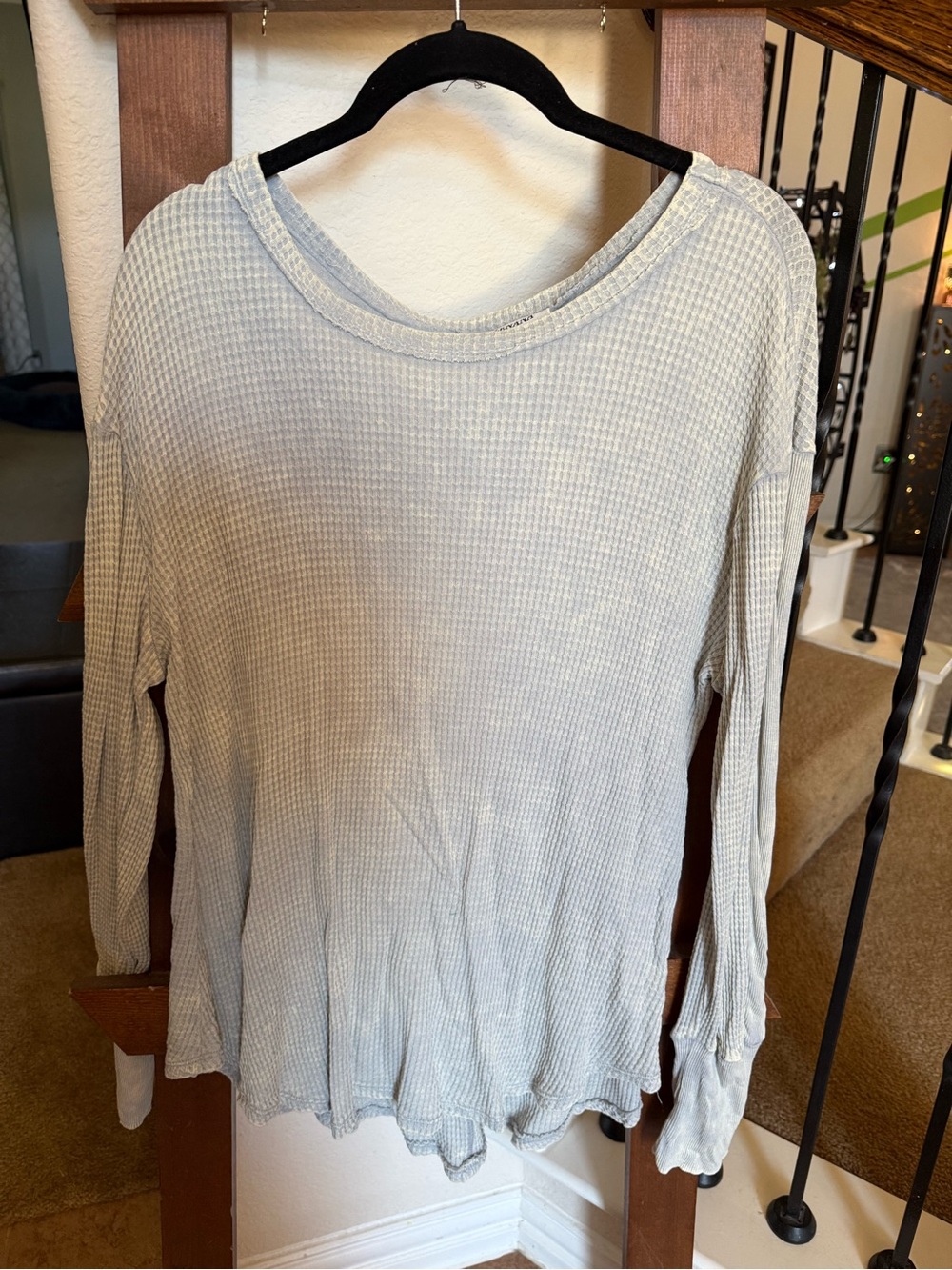 Zenana Outfitters Light Gray Waffle Knit Long Sleeve Top